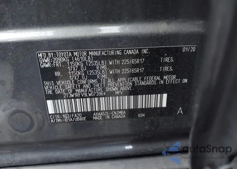 2020 Toyota Rav4 Xle from USA, damaged, VIN 2T3W1RFV9LW073964